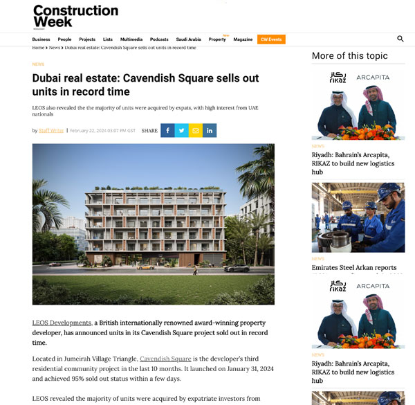 Dubai real estate: Cavendish Square sells out units in record time